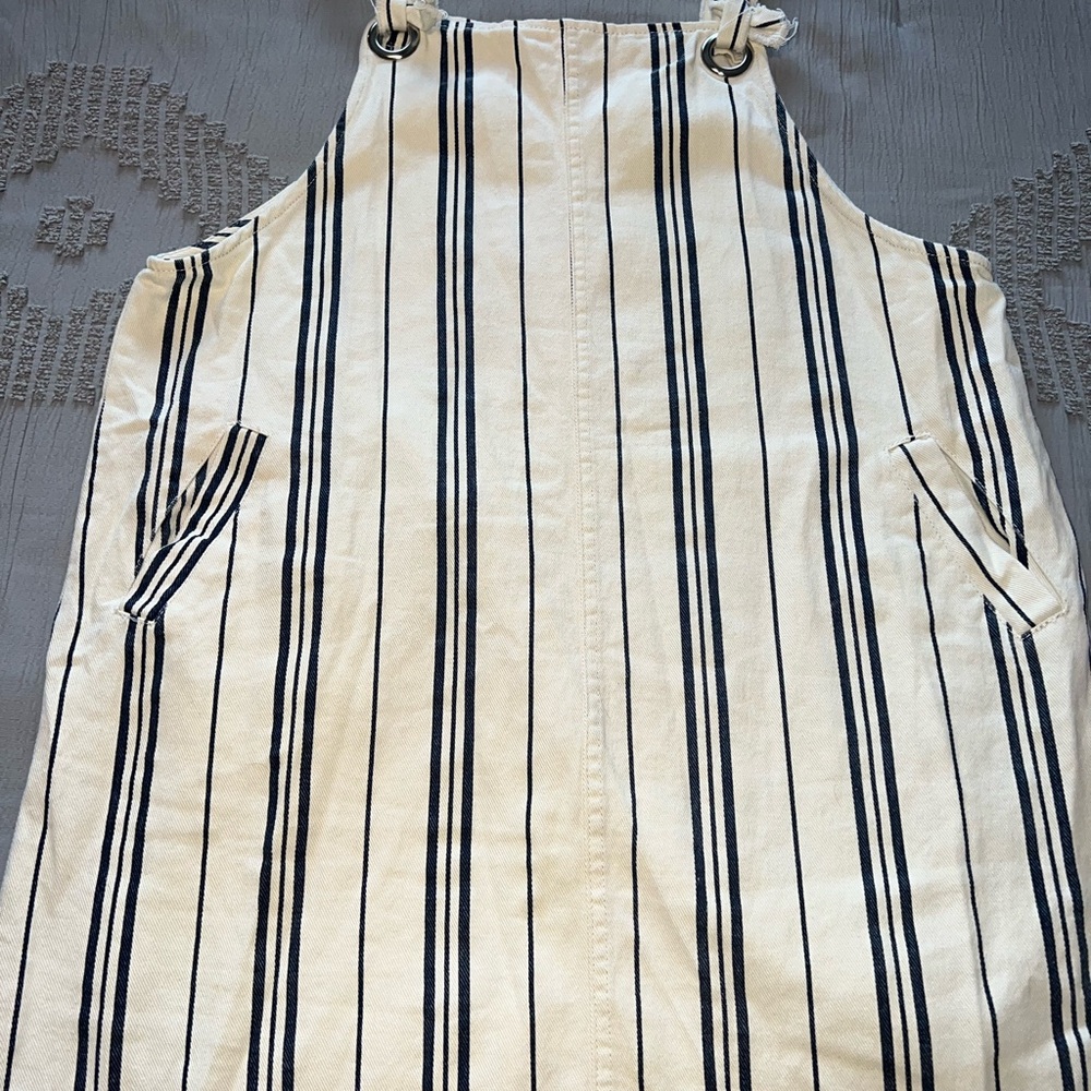 Altar'd State Striped Cream and Navy Overall Dress